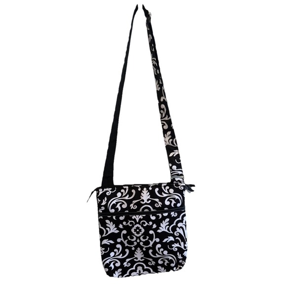 Thirty One Crossbody Purse Messenger Bag Adj Strap Parisian Pop Black White NWOT - Picture 2 of 11